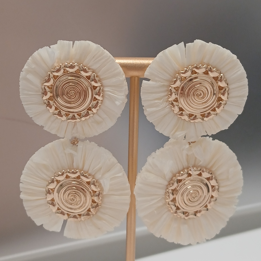 BaubleBar Cream and Gold Layered Floral Statement Earrings